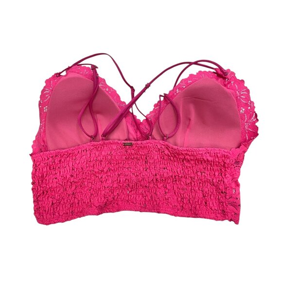 VICTORIA'S SECRET Bralette Size XL Hot Pink Lace Strappy Stretchy Smock Back - Picture 8 of 11